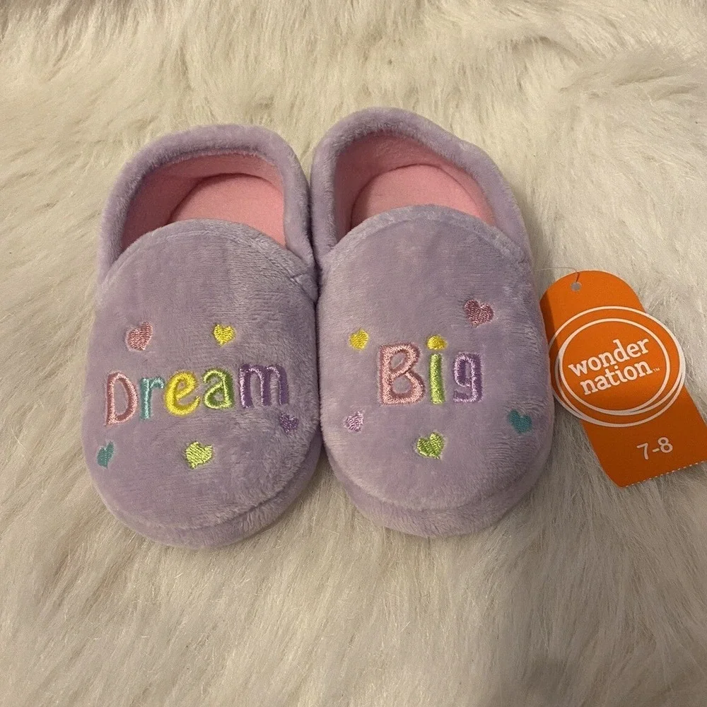 Wonder Nation Dream Big Slippers Girls Size 7-8 Purple Slip On Shoes Lightweight